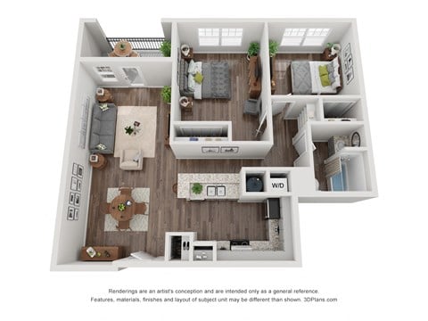 Floor plan for 2 beds, 1 bath, 916 sqft